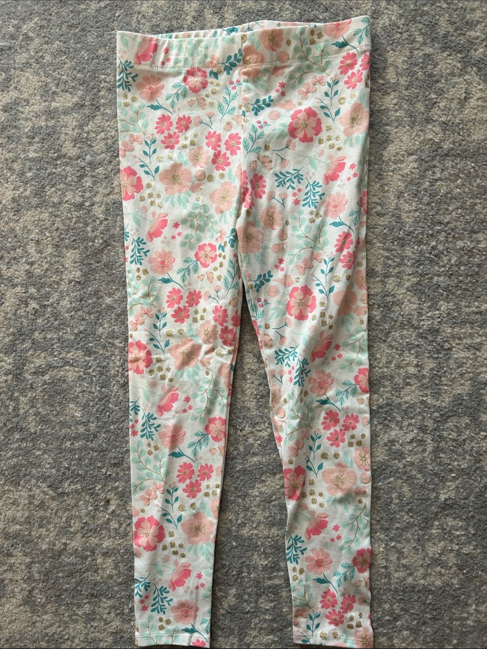Marshalls Floral Leggings in Pink, Teal & Cream